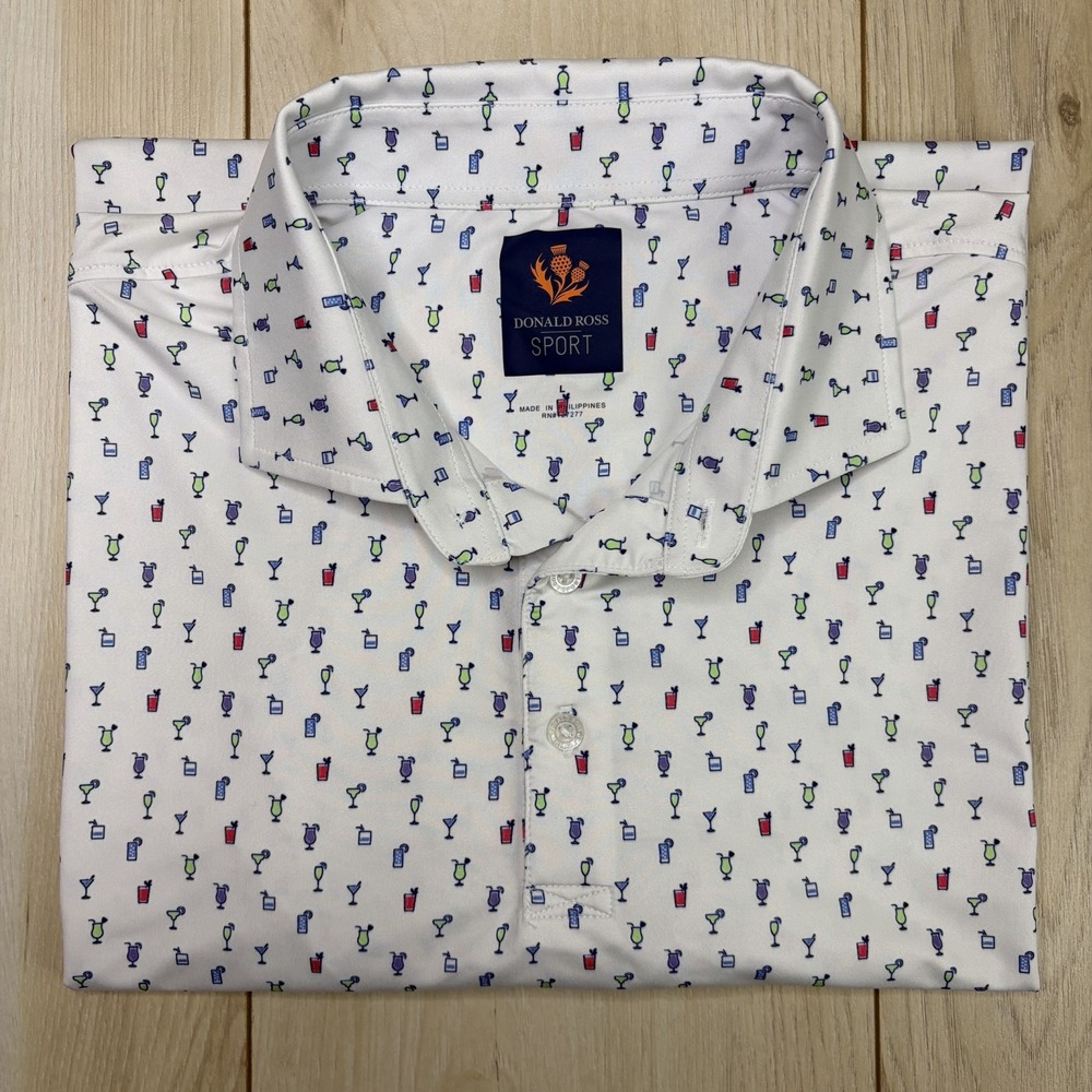 Donald Ross Sport All Over Drink Pattern Polo Golf Shirt Mens Large Golf Club